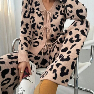 Multicolor Casual Women's Leopard Print Loose 2-Piece Set